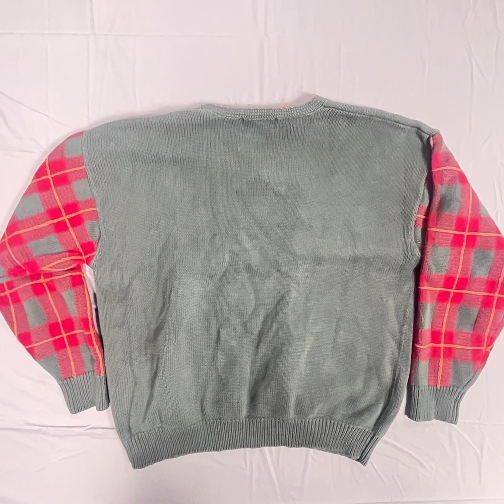 Vintage Eddie Bauer Sweater Womens Large Gray Red Plaid Fall Christmas Henley - Picture 6 of 11